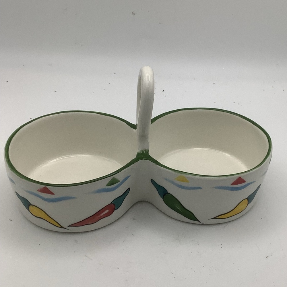 Ceramic Condiment Server Featuring a.Colorful Chili Pepper Design